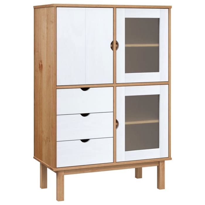 “Winter SaleTOP Armoire/Cabinet à tiroirs Blanc - Buffet haut OTTA marron et blanc 85x43x125cm - bois massif pin PRO45249