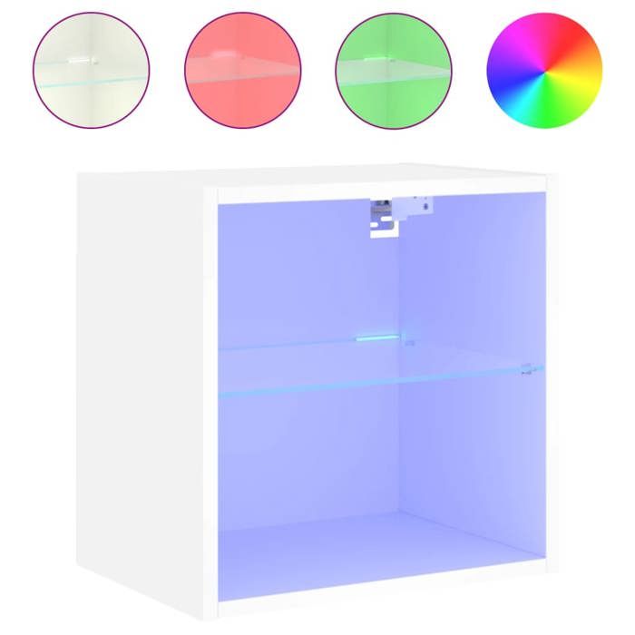 “Winter SaleTOP Armoire TV classique Blanc - Table de chevet murale avec lumières LED blanc PRO60264