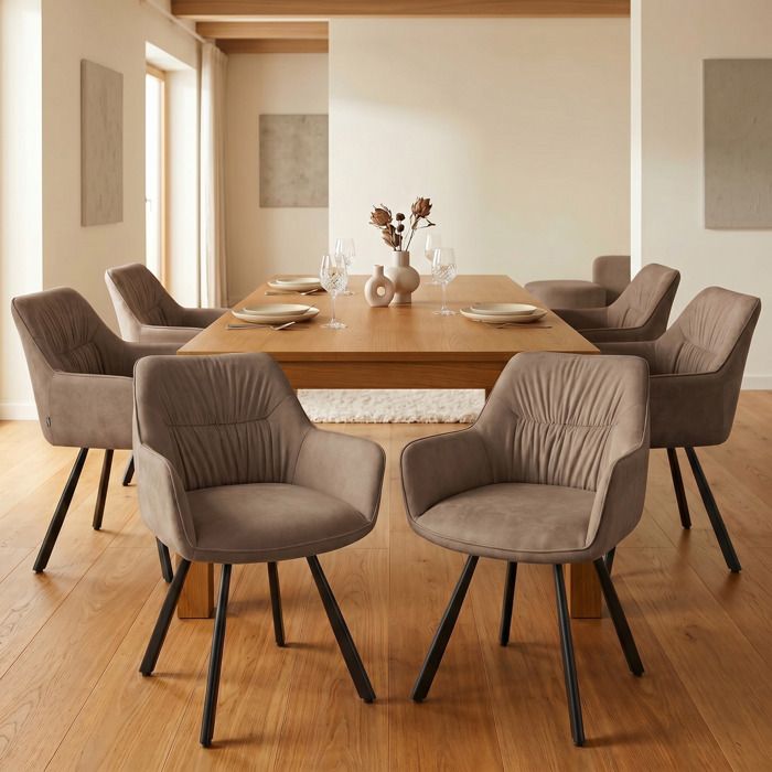 WAFTING Lot de 6 Chaises de Salle à Manger Pivotantes avec Accoudoirs Rotation à 360° Chaises de Cuisine en Velours Marron