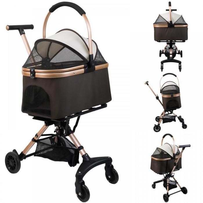 Comparer les prix de MENGDA-Poussette pliable pour chien moyen taille-Siège de voyage amovible-Charge 20 kg-Panier rangementt-Marron café