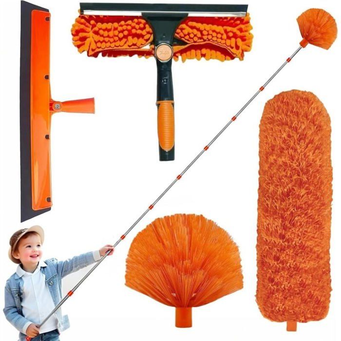 Plumeau télescopique 6 m avec plumeau Long Extensible de 15 à 49 m Brosse de Nettoyage télescopique et tête en Microfibre rac