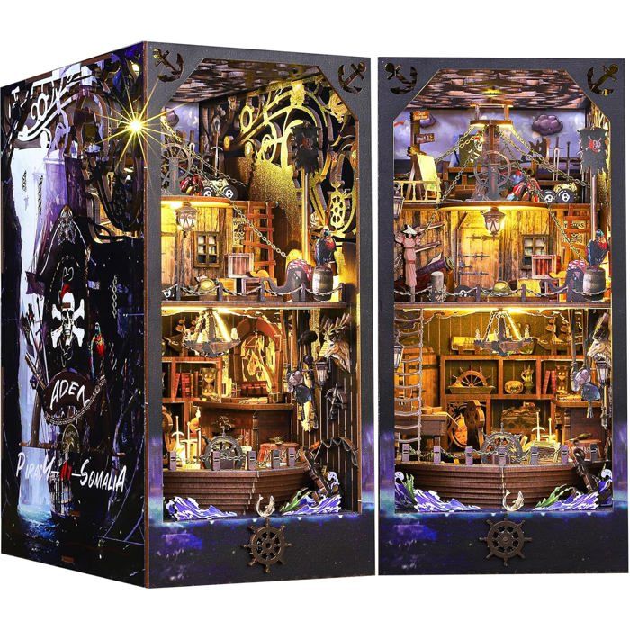 MOJINO DIY Book Nook Miniature Avec LED - Kit Puzzle 3D Maison En Bois à Construire, Idéal Décoration Bibliothèque Et Cadeau Créatif