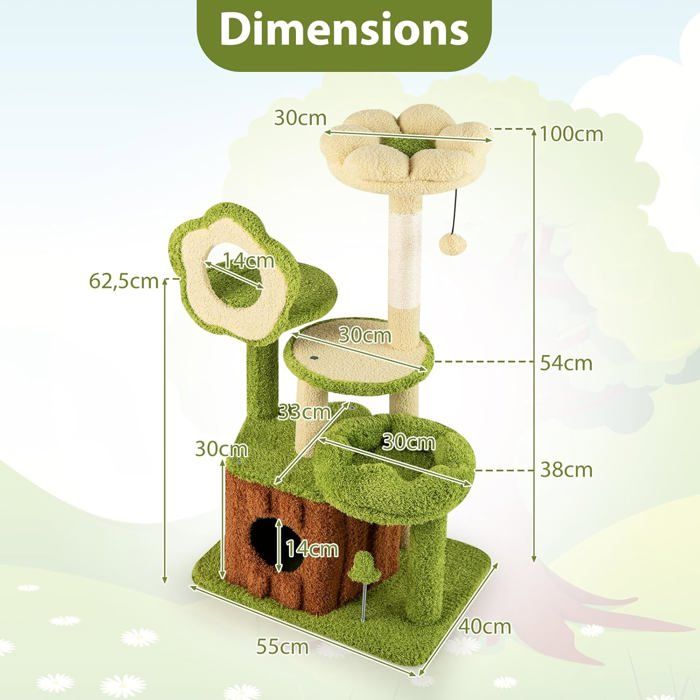 GIANTEX Arbre à Chat 6 Niveaux Hauteur 100 CM Forme Chicot Perchoir en Pétale Lit de Sieste  Centre dActivité Félin Interieu
