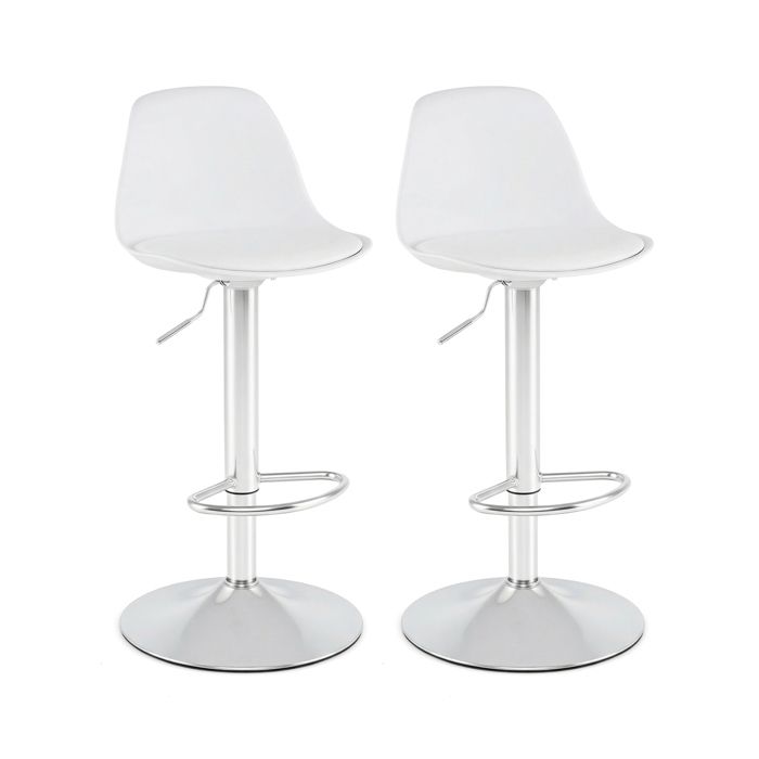 GIANTEX Tabourets de Bar- Lot de 2 Chaises de Bar Rembourrées- Hauteur Réglable - Siège Pivotant- Charge 150kg- Salon Cuisine- Blanc