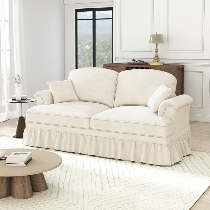 Canapé 2 places avec jupe amovible en chenille blanche FloraGrace — free download