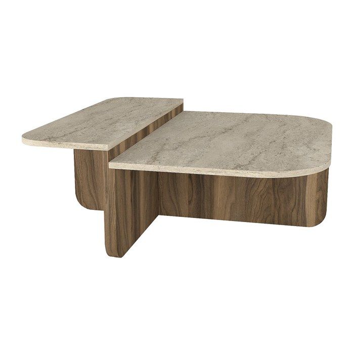 Table basse - Effet travertin beige et naturel foncé - MARALIA Table basse - Effet travertin beige et naturel foncé - MARALIA