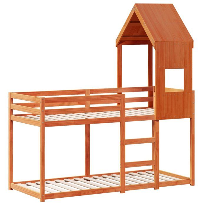 Structure/Cadre de lit - Lit superposé - sans matelas - cire marron 90x190 cm - pin massif - pour adul/enfant NL52062