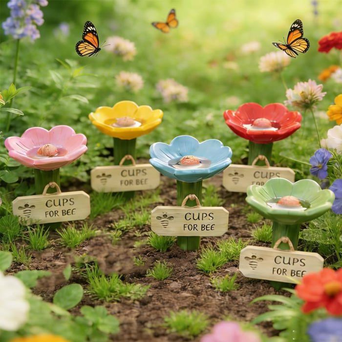 Butterfly/Bee Feeder Garden Decor with Flower Design Supplies Bees Watering Cups Baths Gardening Essentials for Outdoor Gardener (