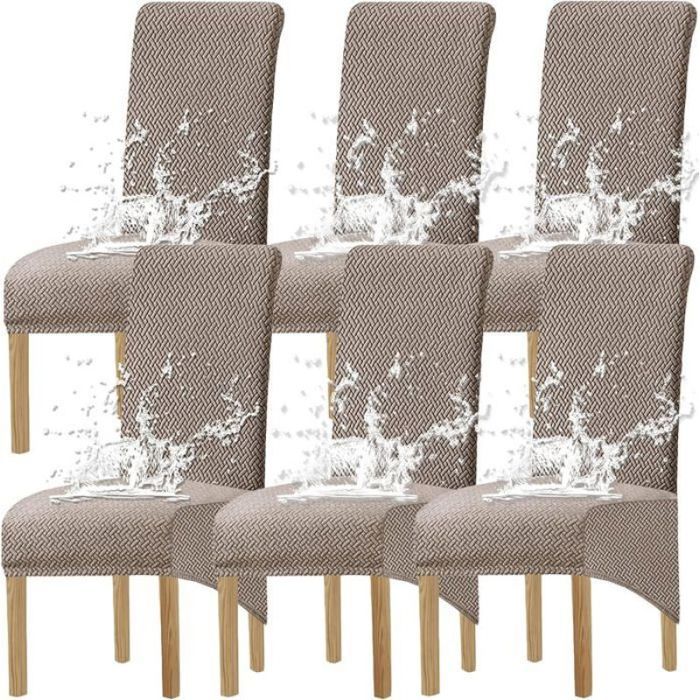 6PCS Etanche Housses de Chaise XL Salle à Manger Spandex Haut Dossier Grande Housses Chaise Jacquard T Taupe VoltPulse
