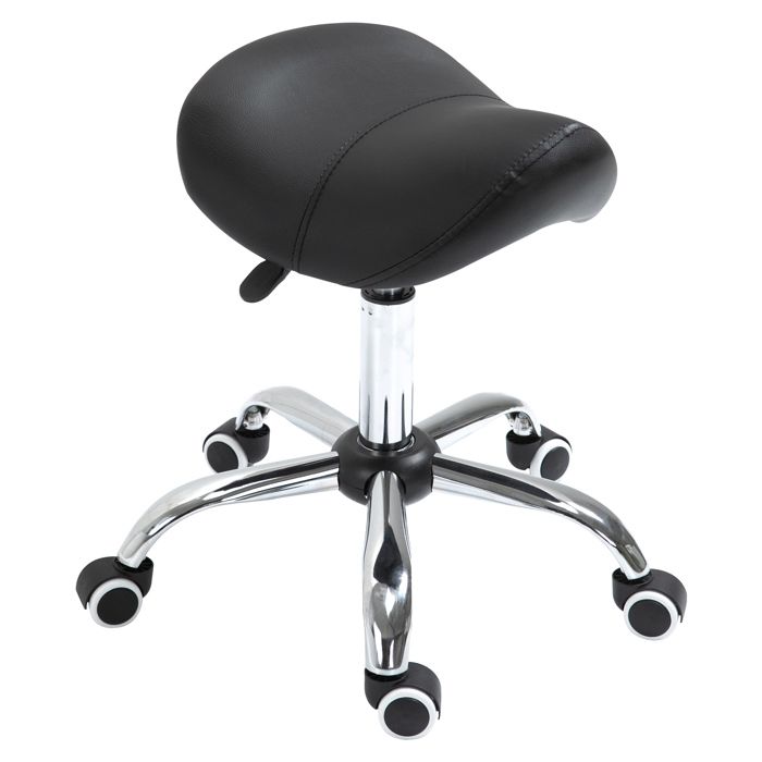 Tabouret Selle de Cheval Ergonomique avec Roulettes Hauteur Réglable Tabouret de Travail Coiffure Tatouage Noir 52x53x49-61cm