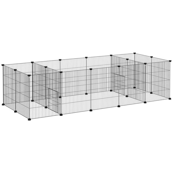 Enclos parc modulable pour petits animaux lapins rongeurs chiots 18 panneaux en fil dacier 2 portes 175 x 70 x 45 noir