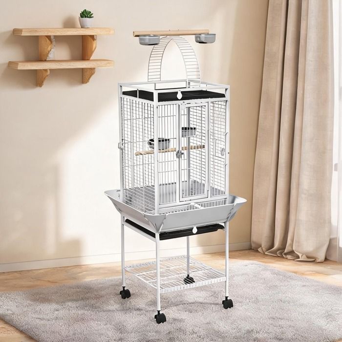 Volière spacieuse pour perroquet sur roulettes - Structure acier clean white 625x625x156 cm