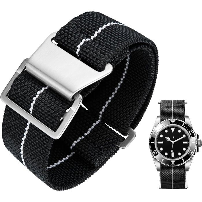 20mm-Bracelet De Montre Élastique Nylon Style Marine Nationale Parachute Bracelet Montre En Tissu Remplacement Avec Crochet Boucle
