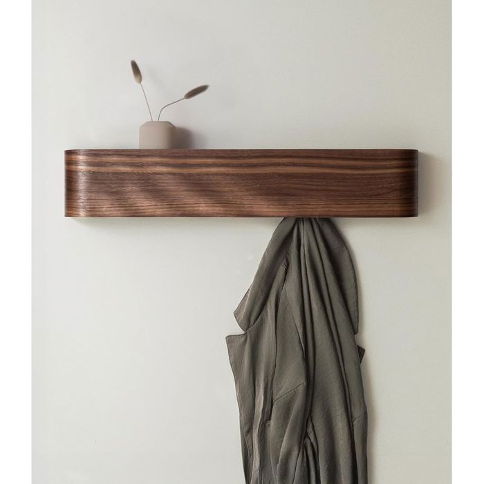 Porte-Clés Mural Design Minimaliste Bois Noyer - Étagère Rangement Couloir