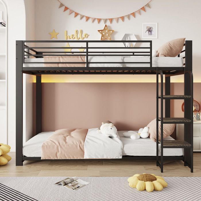 NuvlaGu - Lit superposé 90x200cm avec barrières de sécurité et échelle latérale extensible Pour aux enfants et adolescents - Noir