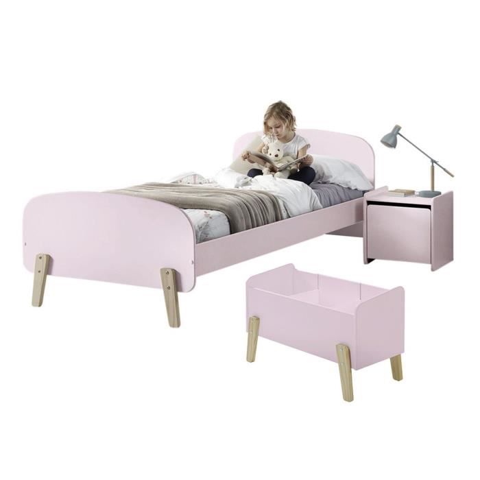 bodhi pink - lit 90x200cm + chevet + coffre à jouets lit sans barrière de sécurité