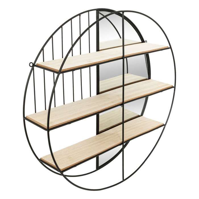 Atmosphera - Étagère murale ronde en métal noir - 3 étagères MDF Atmosphera - Étagère murale ronde en métal noir - 3 étagères MDF