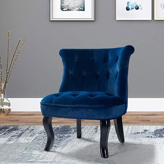 Fauteuil Relax Rembourré Moderne - Structure Acier Noir, Housse Bleu Foncé Polyester - Dimensions 82x97x95 Cm - Neuf à Assembler