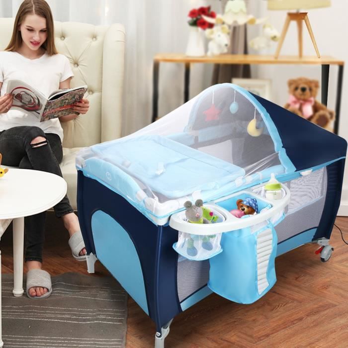 GIANTEX Lit Parapluie Bébé Pliable avec Matelas 4 en 1BerceauTable à LangerParc de Jeuavec Capote MoustiquaireJouets