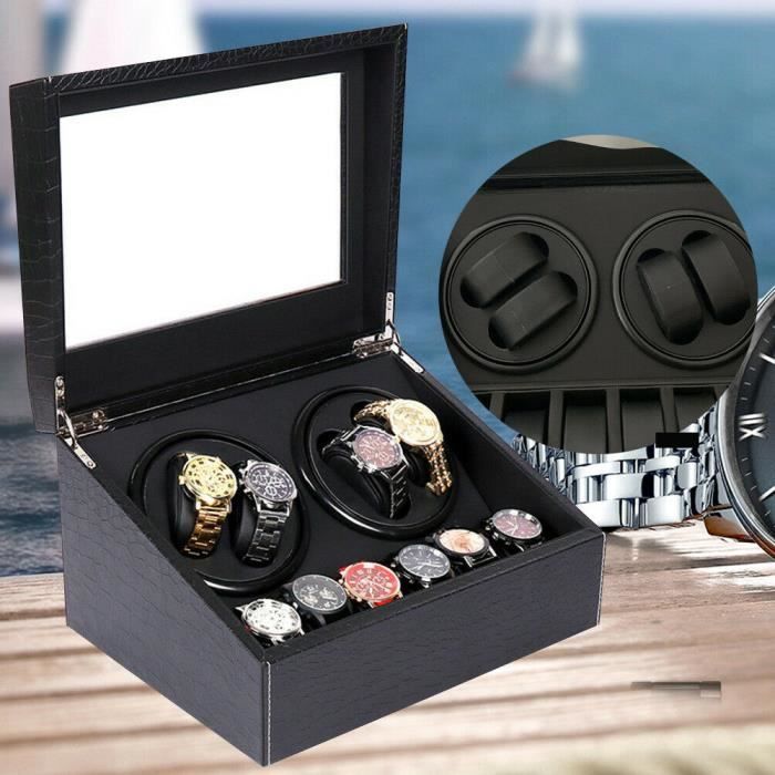 Remontoir Montre Automatique HBselect 4+6 | Écrin Noir - Boîte Rangement Montres Et Bijoux