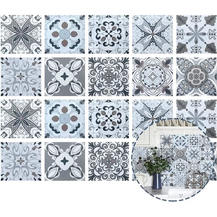 Autocollants Carrelage Andiker - 20 Stickers Muraux 15x15 Cm - Imitation Carreau Ciment - Imperméables Pour Cuisine & Salle De Bain