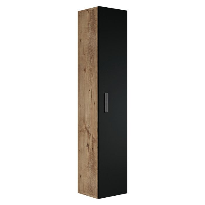 Armoire de rangement Pluto - Hauteur 150cm - Chene chataignier avec noir mat Armoire de rangement Pluto - Hauteur 150cm - Chene chataignier avec noir mat