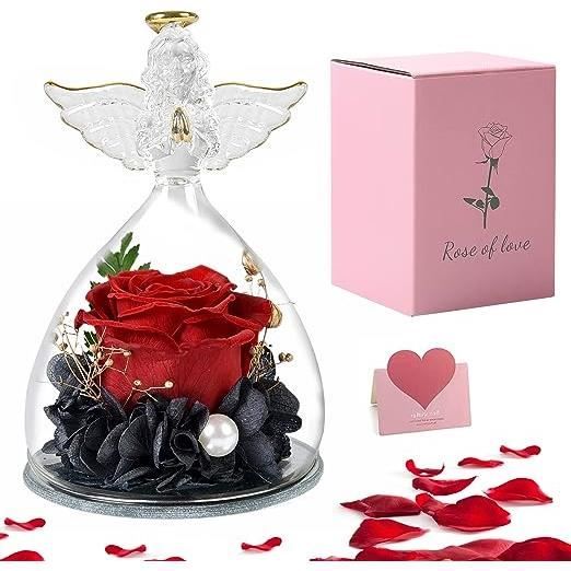 Rose Eternelle Fete Des Meres, Cadeau Maman,Ange Figurine En Verre Avec Fleurs Eternelles,Cadeau Anniversaire Femme, Cadeau - Maison