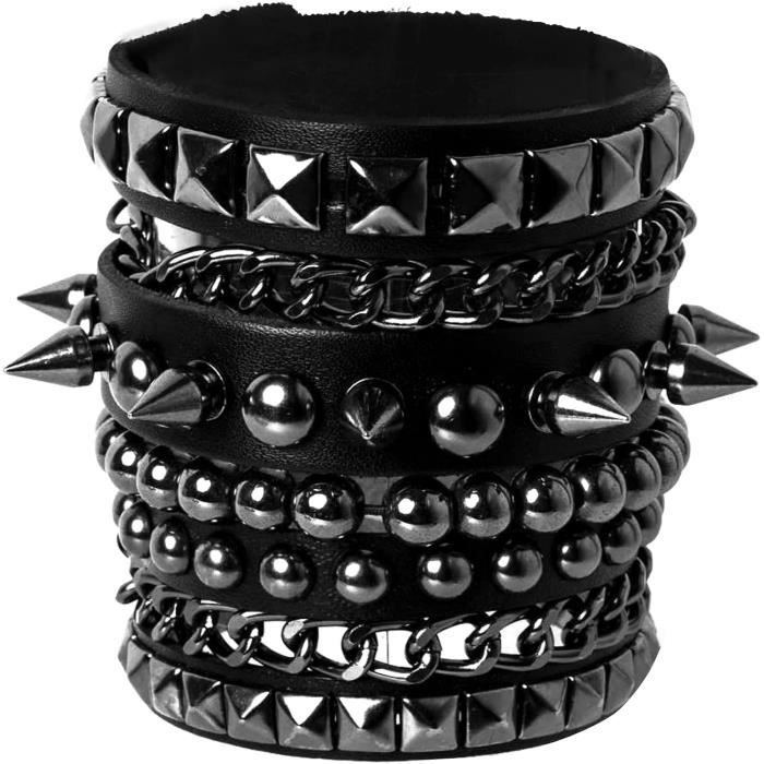 ZAMXHUG Punk Rock - 3 PCS Bracciale Punk in Pelle con Borchie di Anni