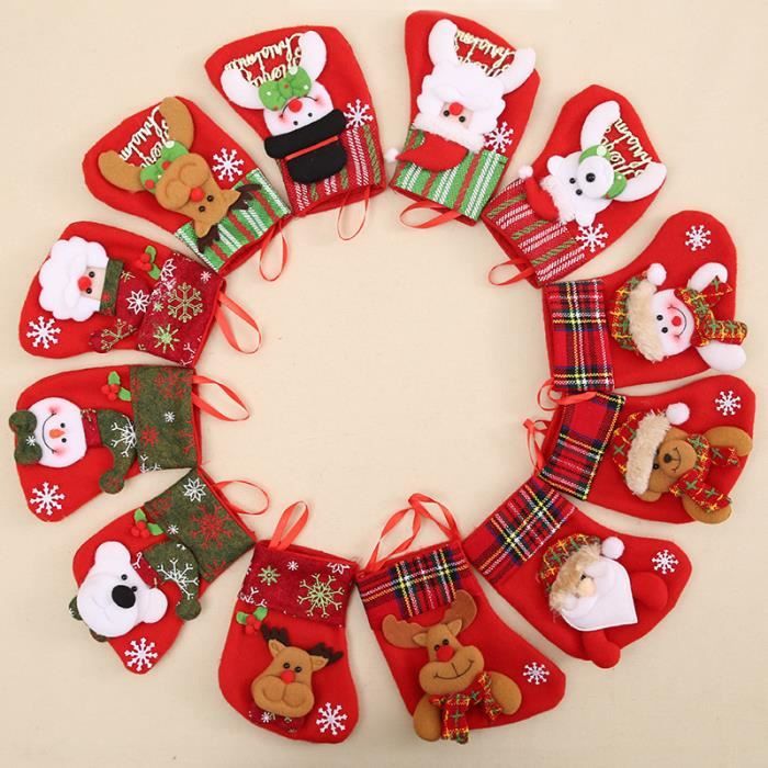 4 Chaussettes De Noël Suspendues - Motifs 3D (Père Noël, Renne, Bonhomme De Neige) - 22 Cm, Lin épais - Décoration - 3