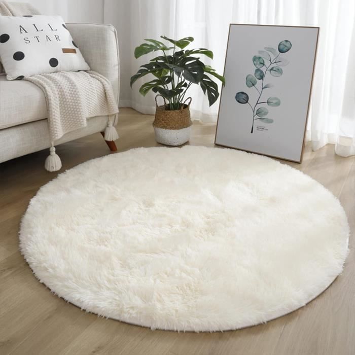 Tapis Rond Esprit Essential - Bordeaux - 120 Cm - Poils Longs Doux 25mm - Certifié Oeko-Tex