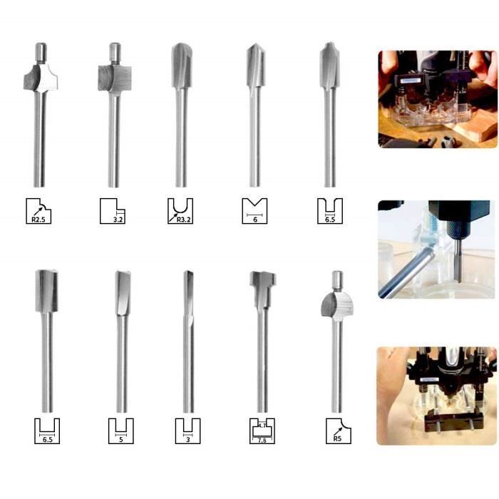 10pcs 1//8/" 3 mm HSS Routeur Bits wood cutter fraise pour outil rotatif Set