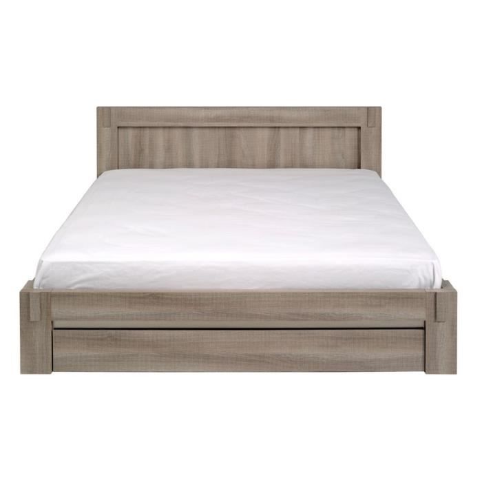 Cadre De Lit A Tiroir Tete De Lit 160 200 Chene Brut Kirk L 169 X L 209 X H 88 Cm Achat Vente Lit Complet Cadre De
