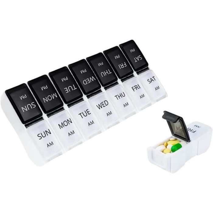 Pilulier Semainier DOHIMGIO - 3 Compartiments Par Jour (matin, Midi, Soir), Noir