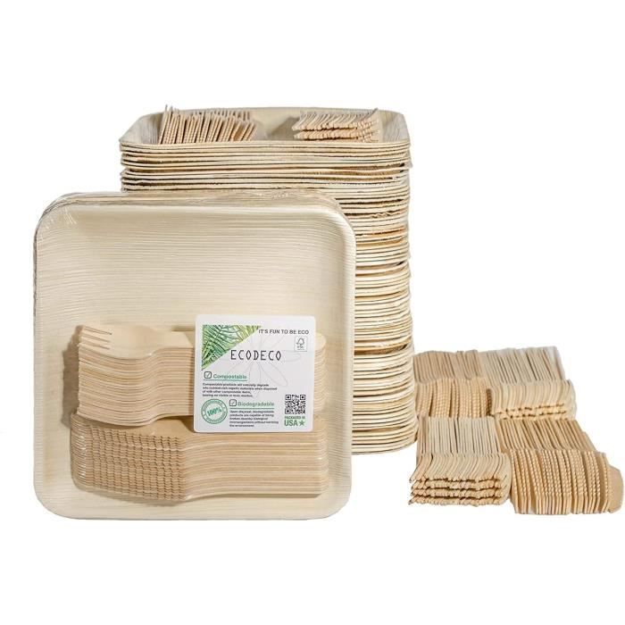 ECOPICNIC Lot de 250 assiettes carrées compostables jetables en feuille de palmier - 20 x 20 cm - Vaisselle jetable durable pour barbecues, pique-niques et fêtes d'anniversaire ECOPICNIC Lot de 250 assiettes carrées compostables jetables en feuille de palmier - 20 x 20 cm - Vaisselle jetable durable pour barbecues, pique-niques et fêtes d'anniversaire