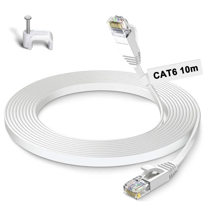 Câble 10m Cat 6 Plat Câble de Réseau Haute Vitesse Gigabit