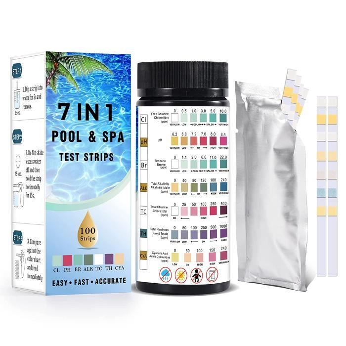 50 Bandelettes De Test 6 En 1 Pour Piscine, Chlore, PH, Alcalinité
