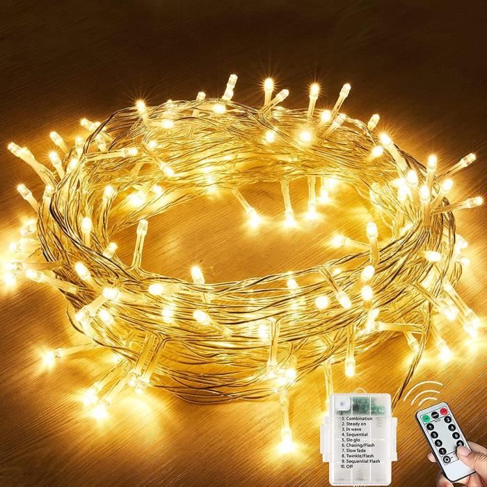 Guirlande Lumineuse 2x12M 120LED - Blanc Chaud, Piles AA - Étanche IP65 Pour Intérieur/Extérieur - Noël, Mariage, Jardin