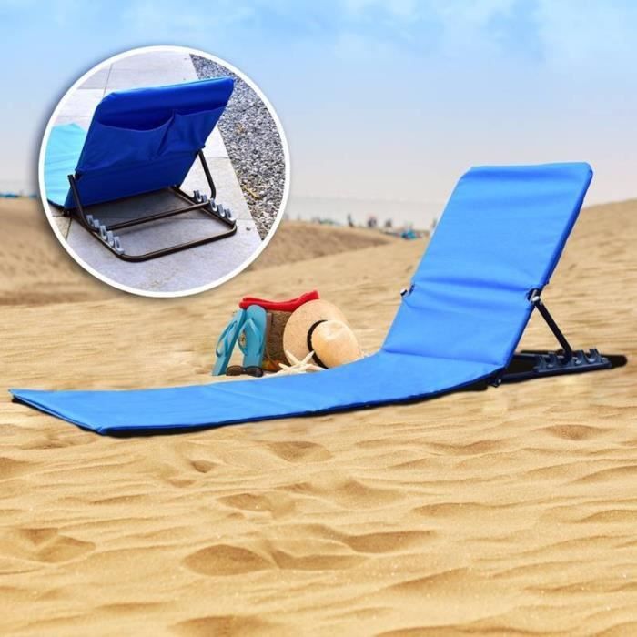 chaise de plage pliable - hi - pvc bleu - dossier réglable - transport pratique