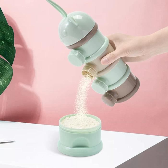 Boîte Doseuse De Lait En Poudre Bébé – 4 Compartiments Séparables, Empilable, Avec Poignée – Rose, Sans BPA
