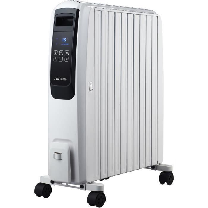 Pro Breeze Radiateur Numerique à Bain d’Huile 10 Colonnes, Minuteur Intégré, 4 Puissances,Thermostat, 2500W, Télécommande