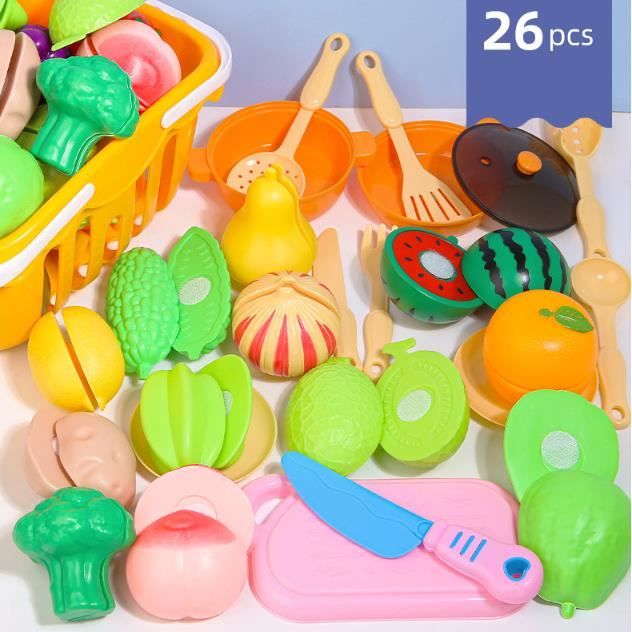 Jouets Plastique Fruit et Légume à Découper, Enfant Dinette Nourriture  Accessoire Ustensile de Cuisine, Cadeau Anniversaire Pâques