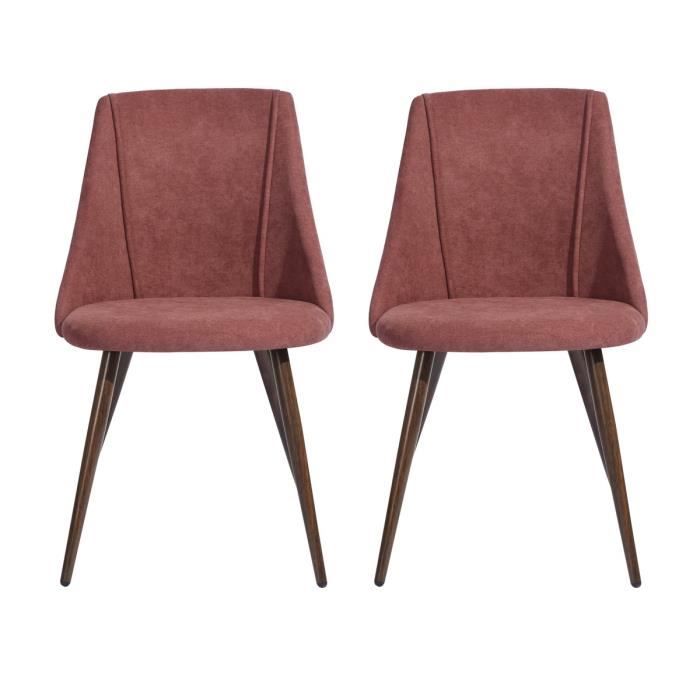 Lot de 2 Chaises Scandinave Salle à manger Tissu Bois, Rouge
