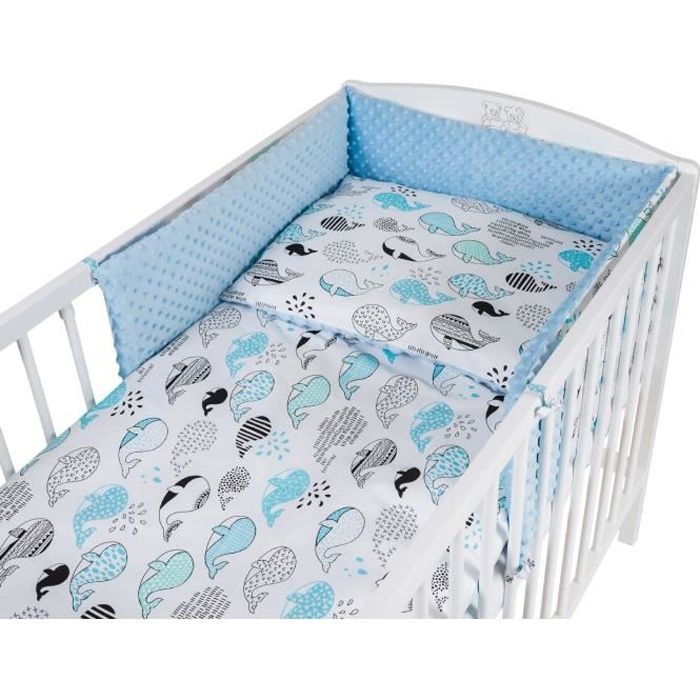 TOMI - Parure pour lit Bébé 60x120 cm - Minky - Baleine - Couleur Bleue -  Housse de couette, taie d'oreiller, tour de lit. - Cdiscount Puériculture &  Eveil bébé