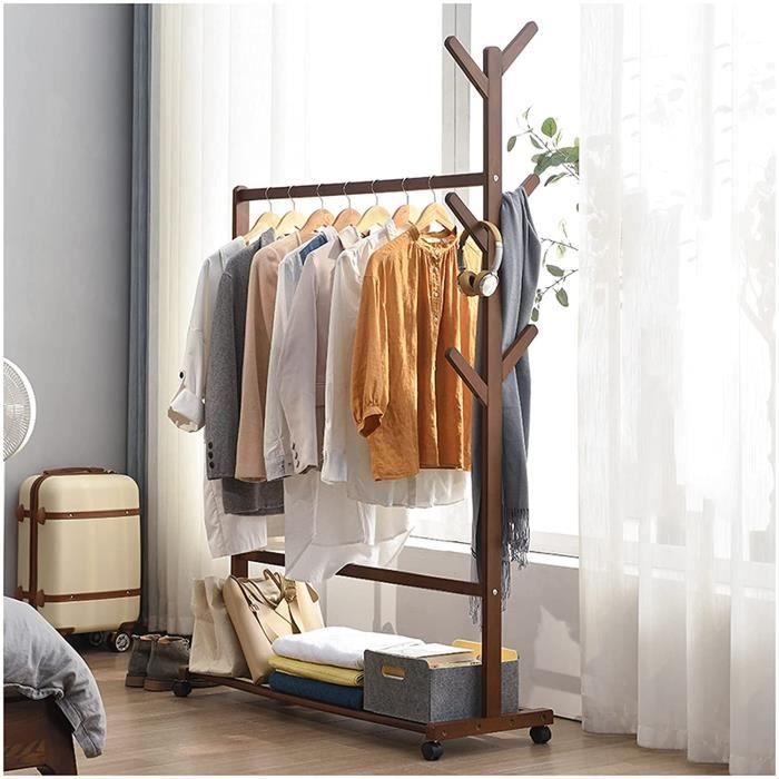 Portant a Vetement en Bois Tringle Vetement avec etagere Inferieurs et roulettes Mobile Robuste Porte Vetement Penderie Col 273 Cdiscount Maison