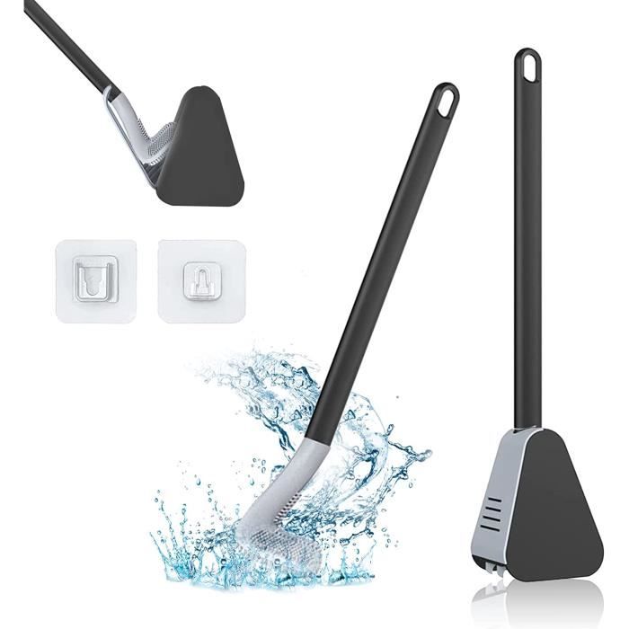 Brosse WC Silicone SAVEGA - Design Plat Moderne, Support Mural Sans Perçage, Séchage Rapide - Noir Mat