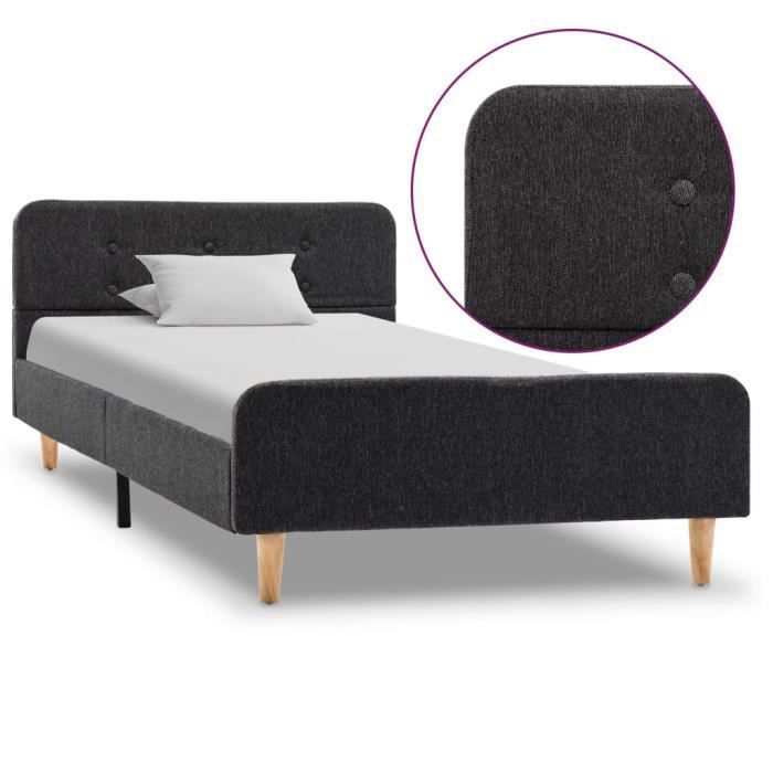 NEUF Cadre de lit 90x200cm Lit simple Structure de lit 1 personne Gris foncé Jute 1993