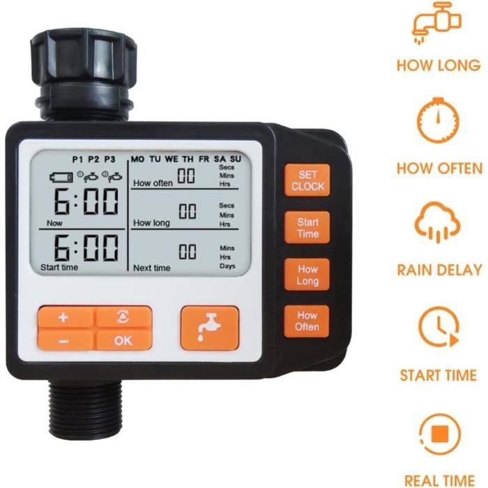 Programmateur D'arrosage Automatique Avec Minuteur - Écran LCD - Raccord Robinet 1/2" Et 3/4" - Économiseur D'eau - 9