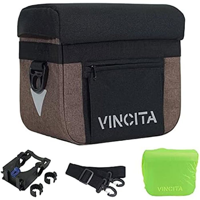 Vincita Sac de Guidon de vélo John - Sac de Rangement Rigide pour Sac Avant de vélo - Housse de Pluie et Adaptateur à dégagement