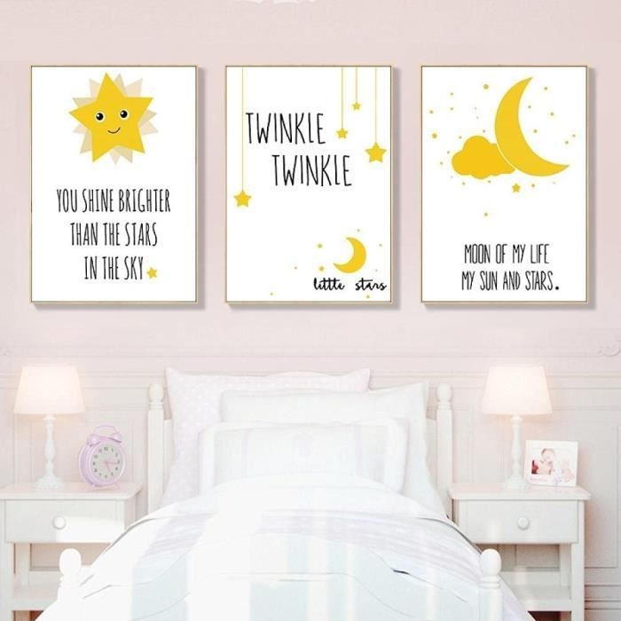 Jaune Etoile Lune Toile Peinture Pepiniere Bebe Chambre Mur Art Pour Garcon Filles Decoraiton Photo Chambre Affiche 3x30x40cm 8632 Cdiscount Maison