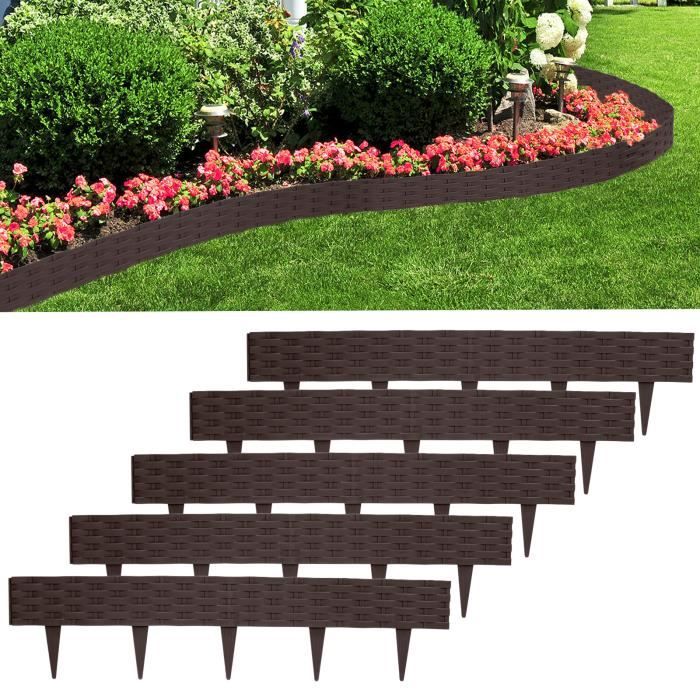 AufuN Bordure de jardinière en rotin 10 m, bordure de jardinière en rotin design extérieur pliable en plastique (brown)